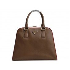 Prada Saffiano tas met frame en handvat, koffiekleurig