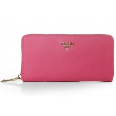 Prada Saffiano Zippy portemonnee in felroze