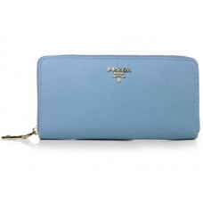 Prada Saffiano Zippy portemonnee lichtblauw