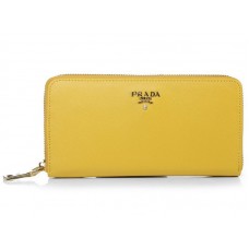 Prada Saffiano Zippy portemonnee geel