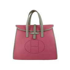 Hermes 08c Flap Bag Roze met Grijze Lederen Afwerking