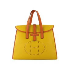 Hermes 08c Flap Bag Geel met Oranje Lederen Afwerking