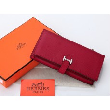 Hermes Epsom Original portemonnee van kalfsleer (Bearn Japonaise) met dubbele vouw, bordeauxrood