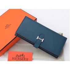 Hermes Epsom Original portemonnee van kalfsleer (Bearn Japonaise) met dubbele vouw, donkerblauw