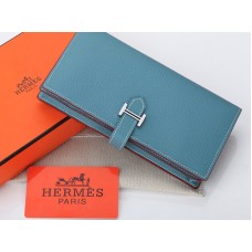 Hermes Epsom Original portemonnee van kalfsleer (Bearn Japonaise) met dubbele vouw, lichtblauw