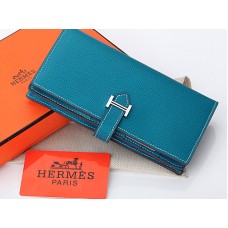 Hermes Epsom Original portemonnee van kalfsleer (Bearn Japonaise) met dubbele vouw, middelgroot, blauw