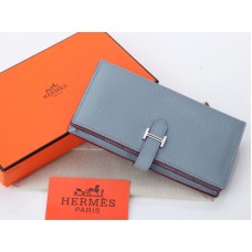 Hermes Dogon Togo Original Calfskin Bearn Japonaise Bi-Fold Wallet Lichtblauw