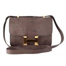 Hermes Constance 23 schoudertas van hagedissenleer met chocoladekleurige accenten