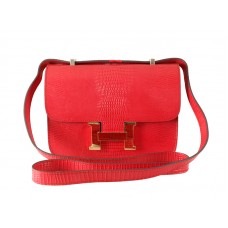 Hermes Constance 23 schoudertas van hagedissenleer in rood