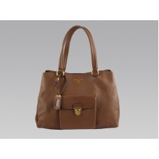 Prada Medium Tote tas van rundleer met voorvak, bruin