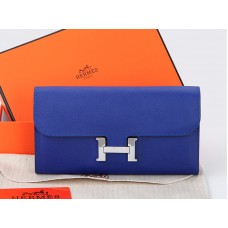 Hermes Epsom Original Kalfsleren Constance Lange Portemonnee Elektrisch Blauw