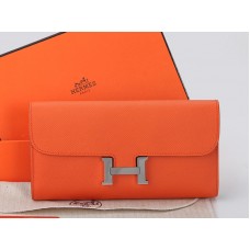 Hermes Epsom Original Kalfsleren Constance Lange Portemonnee Oranje