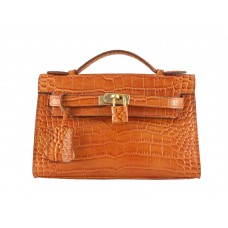 Hermes Matte Kelly Pochette Krokodil Fauve