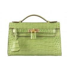 Hermes Matte Kelly Pochette Krokodillengroen