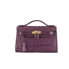 Hermes Matte Kelly Pochette Krokodil Paars