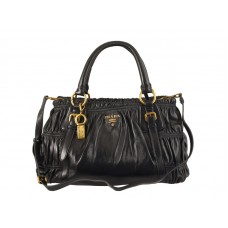 Prada Nappa Gauffre Horizontal Antic Satchel Zwart