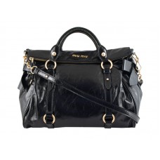 Miu Miu Boston tas van glanzend leer, groot model, zwart