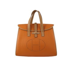 Hermes 08c Flap Bag Oranje met Bruine Lederen Afwerking