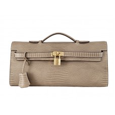 Hermes Kelly Pochette Longue hagedissenleer grijs