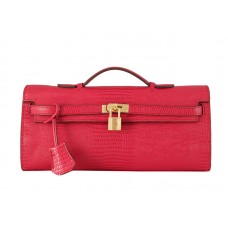 Hermes Kelly Pochette Longue hagedissenleer rood