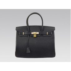 Hermes Birkin 35cm Clemence Zwart met gouden details