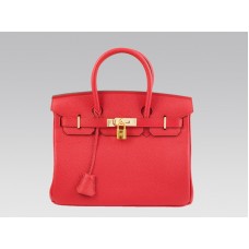 Hermes Birkin 30cm Clemence Rouge Vif met gouden hardware