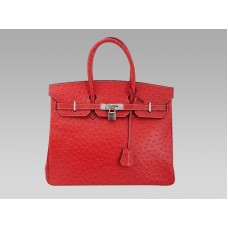 Hermes Birkin 35 cm struisvogel rood vif