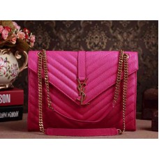 Yves Saint Laurent Classic Large Monogram Satchel in fuchsia poedernerf lipstickkleurig getextureerd matelasséleer