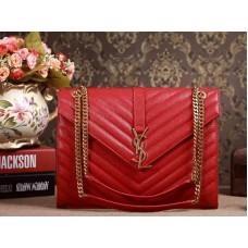 Yves Saint Laurent Classic Large Monogram Satchel in Lipstick Red Grain de Poudre Textured Matelassé Leather