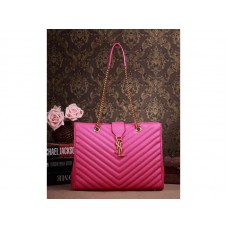 Yves Saint Laurent Classic Monogram Shopping Bag in Lipstick Fuchsia Grain de Poudre Textured Quilted Leather
