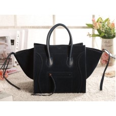 Celine Luggage Phantom Square Tote Bag van suède leer in donkerblauw