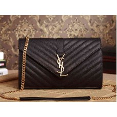 YSL Medium Monogram Satchel Zwart Gekorreld Poederstructuur Gewatteerd Leer