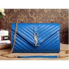 Ysl Medium Monogram Satchel Blauwnerf Poudre Getextureerd Gematelasseerd Leer