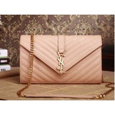 Ysl Medium Monogram Satchel Donkerbeige korrel Poudre getextureerd matelasse leer