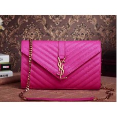 YSL Medium Monogram Satchel Lipstick Fuchsia Grain Poudre Textured Matelassé Leather