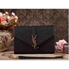 YSL Small Monogram Satchel Zwart Gekorreld Matelassé Leer