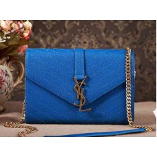 YSL Small Monogram Satchel Blue Grain Textured Matelassé Leather