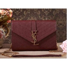 YSL Small Monogram Satchel Donker Magenta Gekorreld Matelassé Leer