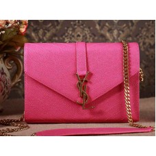 YSL Small Monogramme Satchel Lipstick Fuchsia Grain Textured Matelassé Leather