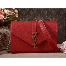 YSL Small Monogramme Satchel, rood, met een nerfstructuur en matelassé-leer.