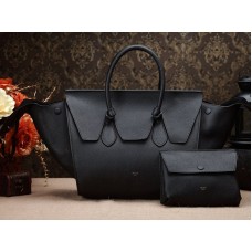 Celine Tie Nano handtas met handvat, zwart leer