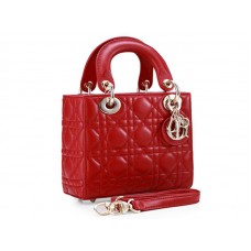 Dior Lady Dior Nano leren tas met gouden hardware en rode accenten