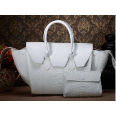 Celine Tie Nano Top Handle Bag, wit leer met pythonprint