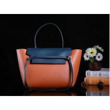 Celine Mini Belt Bag van glad kalfsleer in camel- en blauwe tinten.