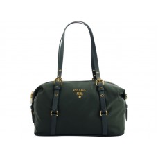 Prada Tessuto Bauletto Satchel Schoudertas Donkergroen