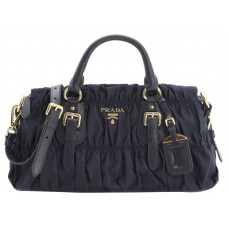 Prada Tessuto Gaufre Nylon Handtas met Bovenhandvat, Donkerblauw