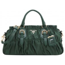 Prada Tessuto Gaufre Nylon Handtas met Bovenhandvat, Groen