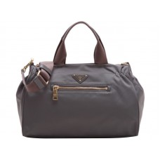 Prada Tessuto Nylon met leren afwerking Bauletto schoudertas grijs