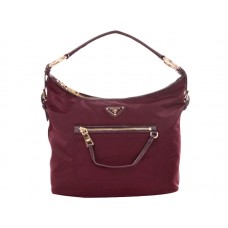 Prada Tessuto nylon hobo tas met leren afwerking, bordeauxrood