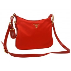Prada Tessuto nylon schoudertas met leren afwerking, rood